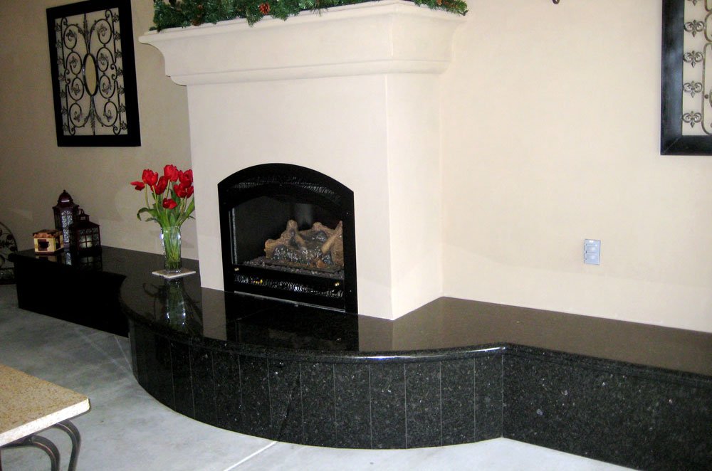 Granite Outdoor Fireplace with Sitting Area Hearth
