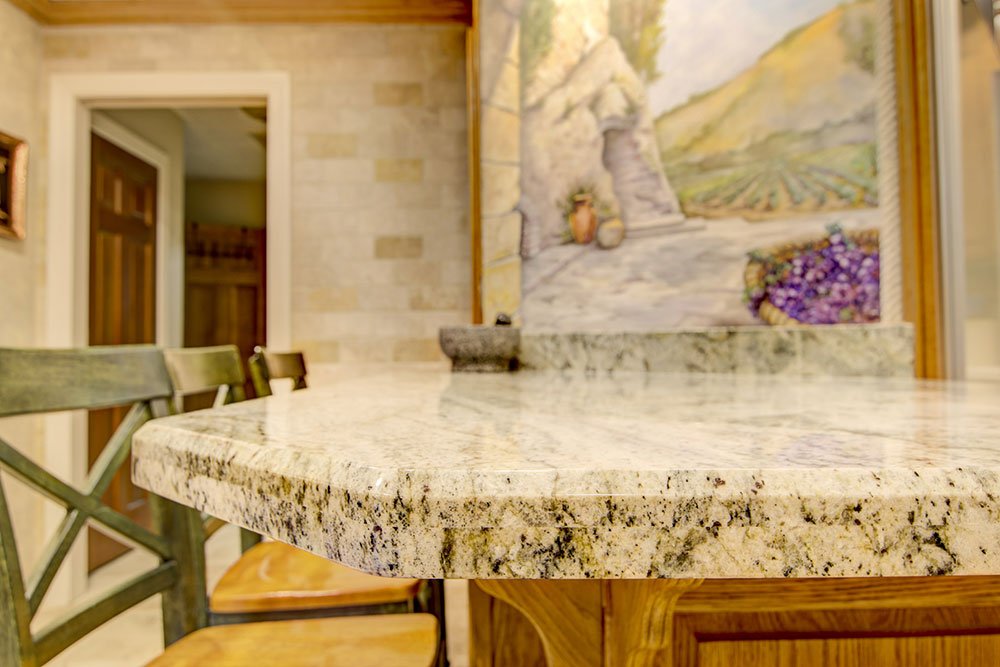 Safari Green Granite Kitchen Peninsula with Bevel Edge