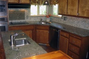 Sea Foam Green Granite Kitchen with Chiseled Edge