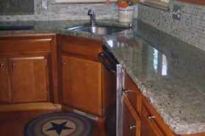 Sea Foam Green Granite Kitchen with Chiseled Edge