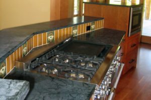 Green Soapstone Kitchen with Raised Bar