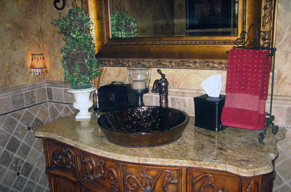 Granite Vanity with Vessel Bowl Sink and Non-Laminated Edge