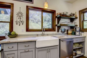 Taj Mahal Quartzite Kitchen with Apron Sink