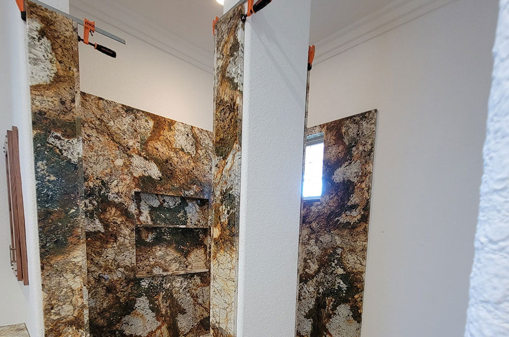 Granite Shower Surround with Window Cutout and Niche Stokes Granite