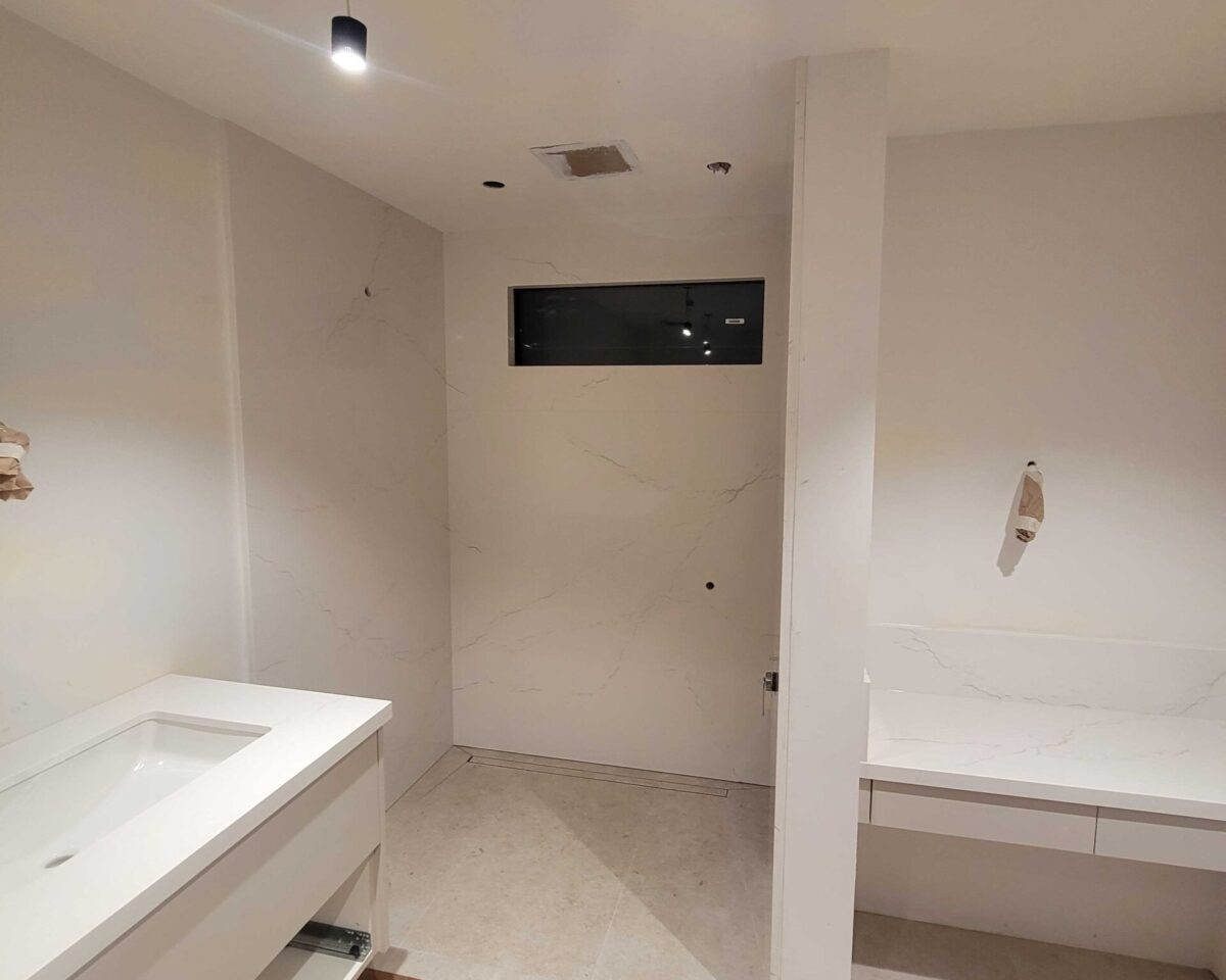 white quartz shower